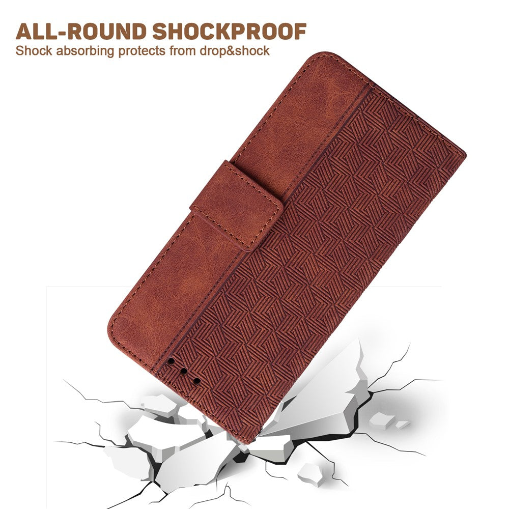 For-Samsung-Galaxy-S26-/-S26-Pro-Case-Geometry-Pattern-Leather-Wallet-Phone-Cover-with-Wrist-Strap-Brown