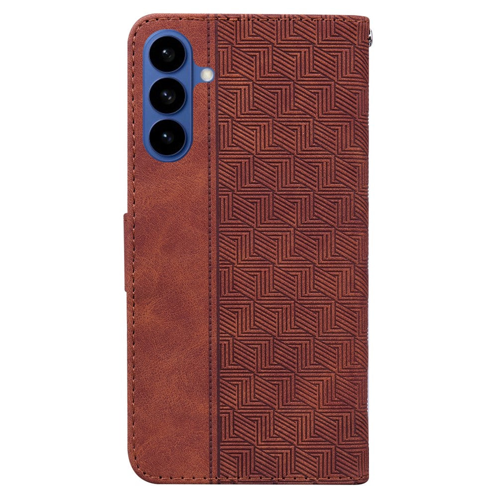For-Samsung-Galaxy-S26-/-S26-Pro-Case-Geometry-Pattern-Leather-Wallet-Phone-Cover-with-Wrist-Strap-Brown