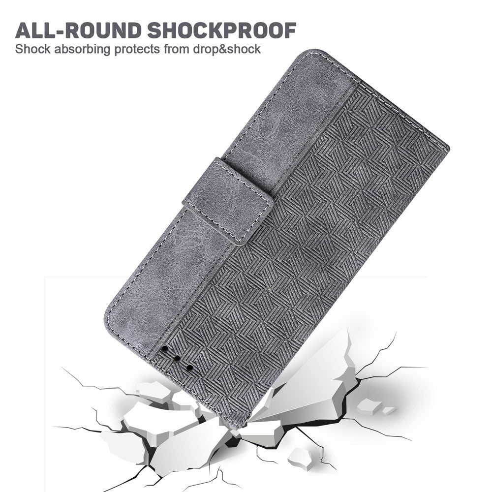 For-Samsung-Galaxy-S26-/-S26-Pro-Case-Geometry-Pattern-Leather-Wallet-Phone-Cover-with-Wrist-Strap-Grey