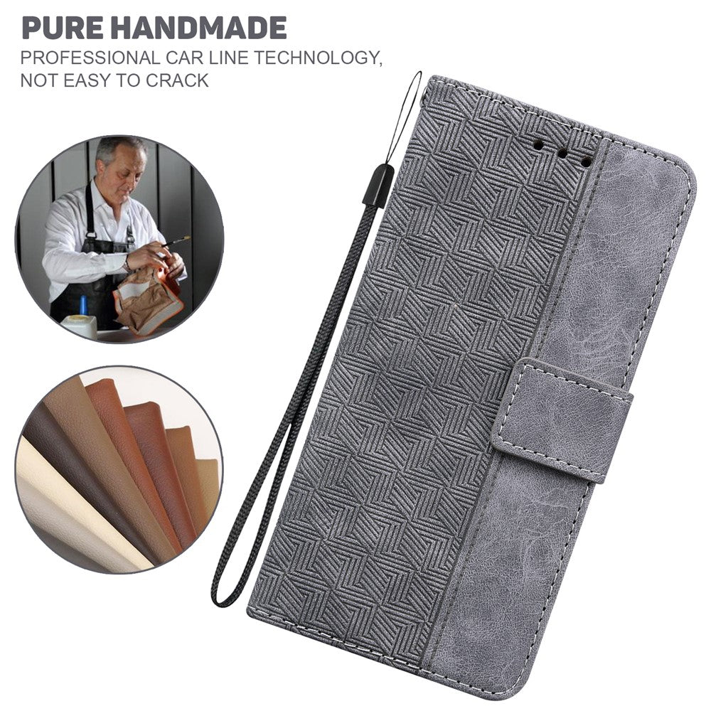 For-Samsung-Galaxy-S26-/-S26-Pro-Case-Geometry-Pattern-Leather-Wallet-Phone-Cover-with-Wrist-Strap-Grey