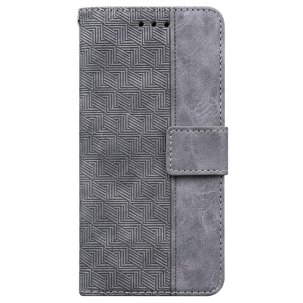For-Samsung-Galaxy-S26-/-S26-Pro-Case-Geometry-Pattern-Leather-Wallet-Phone-Cover-with-Wrist-Strap-Grey