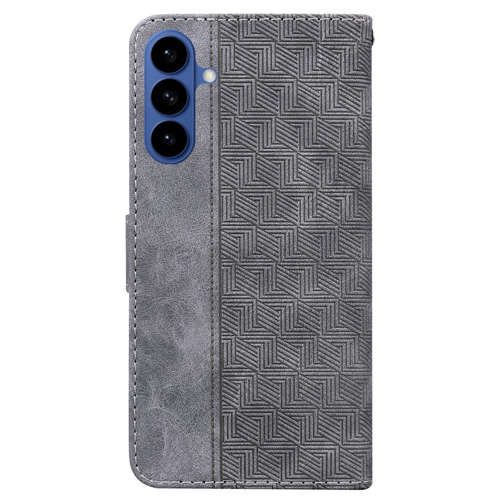 For-Samsung-Galaxy-S26-/-S26-Pro-Case-Geometry-Pattern-Leather-Wallet-Phone-Cover-with-Wrist-Strap-Grey