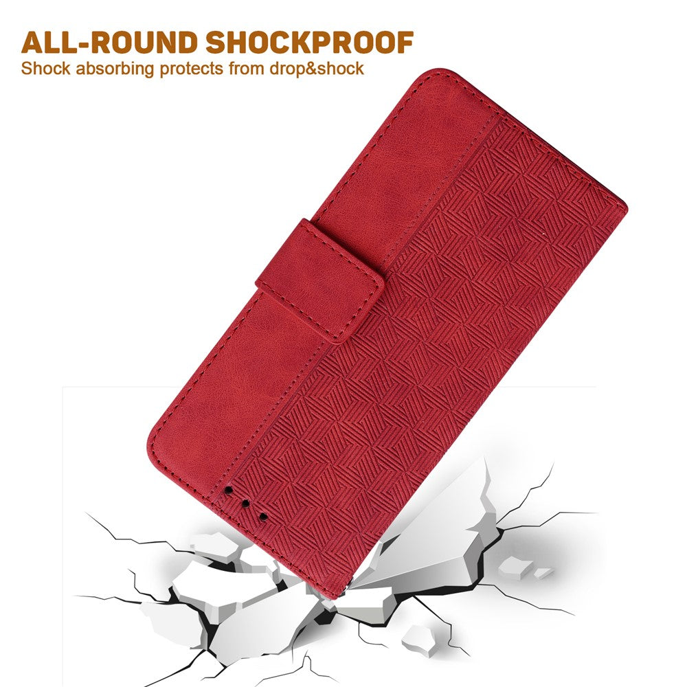 For-Samsung-Galaxy-S26-/-S26-Pro-Case-Geometry-Pattern-Leather-Wallet-Phone-Cover-with-Wrist-Strap-Red