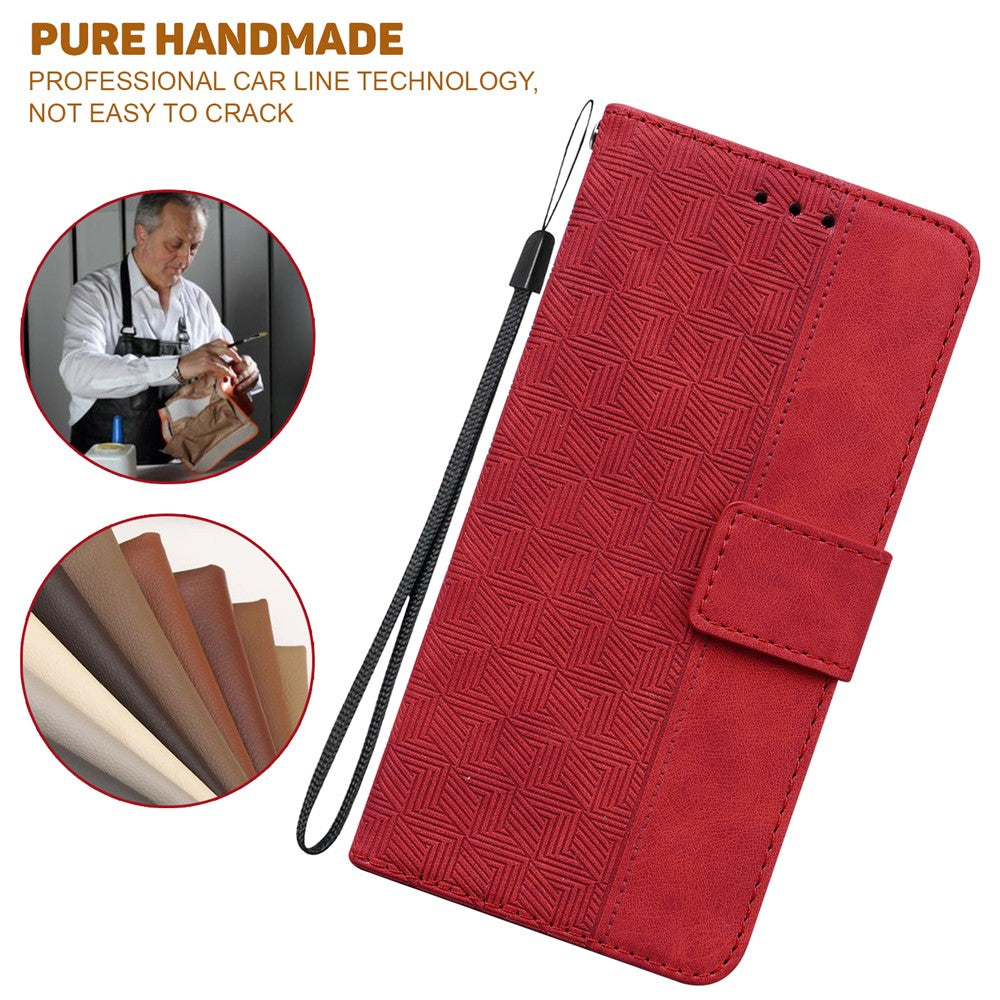 For-Samsung-Galaxy-S26-/-S26-Pro-Case-Geometry-Pattern-Leather-Wallet-Phone-Cover-with-Wrist-Strap-Red