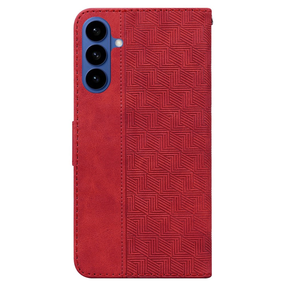 For-Samsung-Galaxy-S26-/-S26-Pro-Case-Geometry-Pattern-Leather-Wallet-Phone-Cover-with-Wrist-Strap-Red
