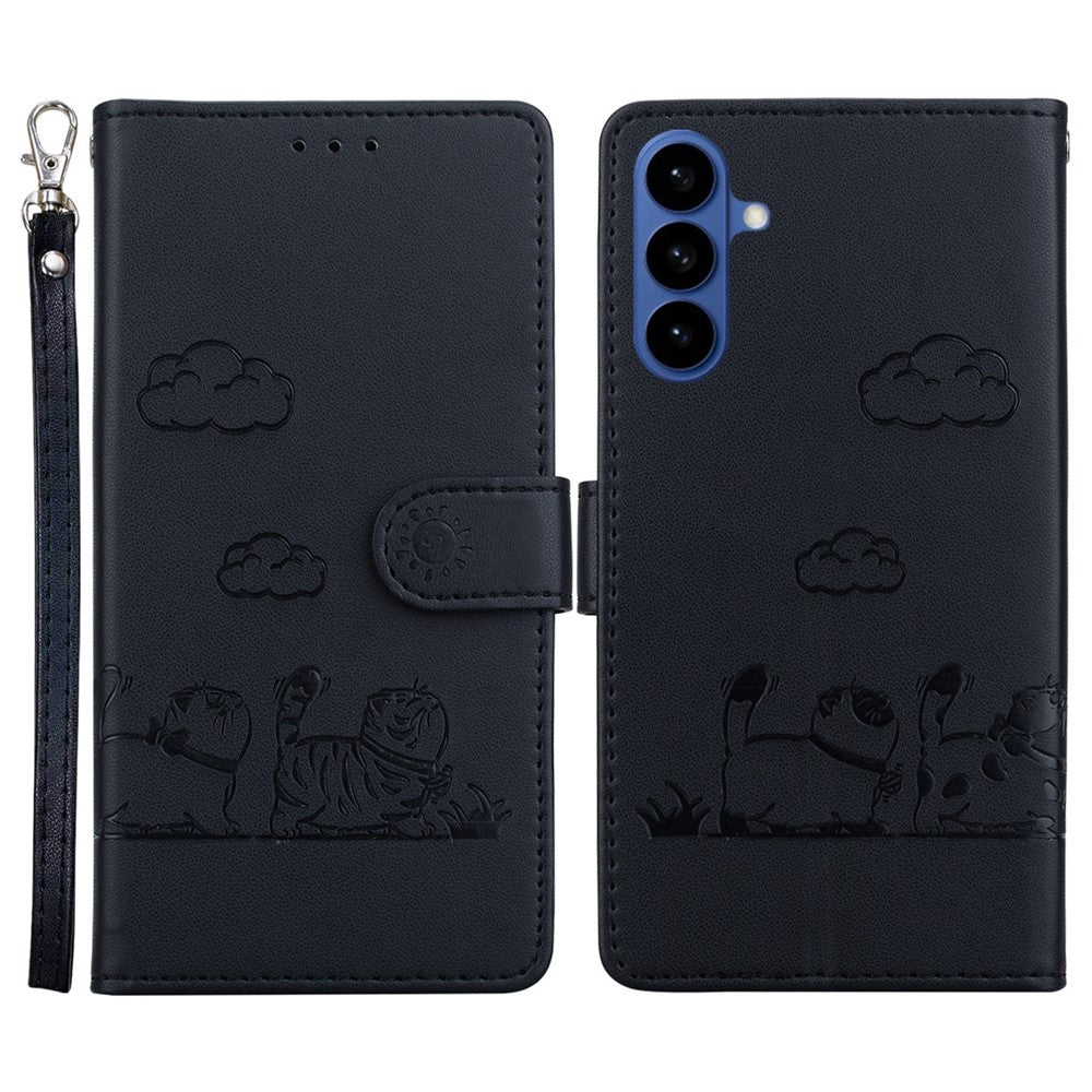 For-Samsung-Galaxy-S26-/-S26-Pro-Case-RFID-Blocking-Kitten-Pattern-TPU-+-PU-Leather-Phone-Cover-with-Wrist-Strap-Black