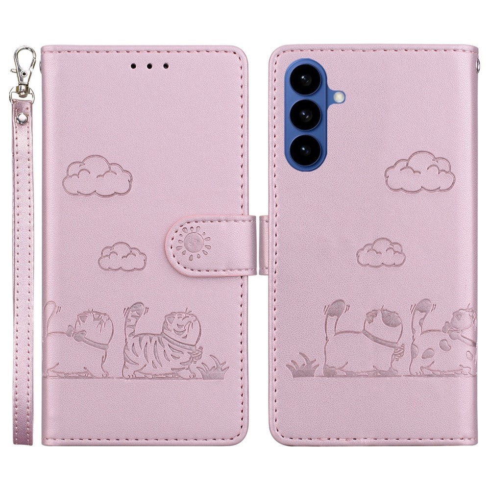 For-Samsung-Galaxy-S26-/-S26-Pro-Case-RFID-Blocking-Kitten-Pattern-TPU-+-PU-Leather-Phone-Cover-with-Wrist-Strap-Pink