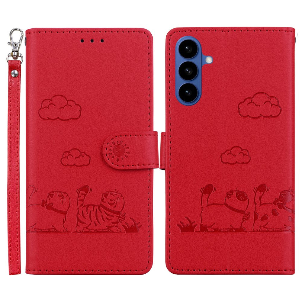 For-Samsung-Galaxy-S26-/-S26-Pro-Case-RFID-Blocking-Kitten-Pattern-TPU-+-PU-Leather-Phone-Cover-with-Wrist-Strap-Red
