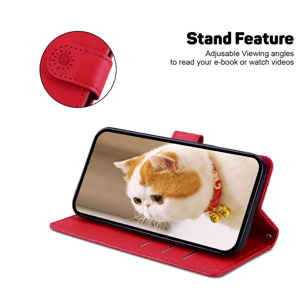For-Samsung-Galaxy-S26-/-S26-Pro-Case-RFID-Blocking-Kitten-Pattern-TPU-+-PU-Leather-Phone-Cover-with-Wrist-Strap-Red