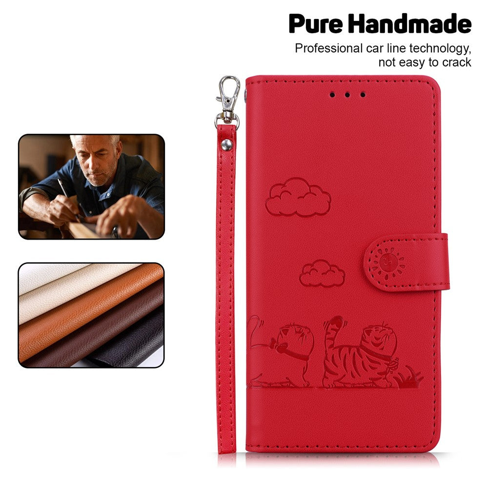For-Samsung-Galaxy-S26-/-S26-Pro-Case-RFID-Blocking-Kitten-Pattern-TPU-+-PU-Leather-Phone-Cover-with-Wrist-Strap-Red