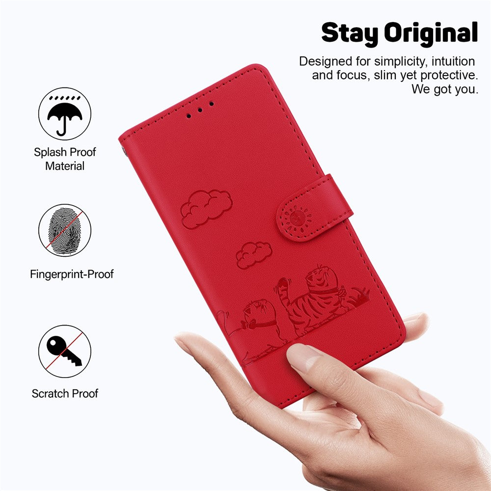 For-Samsung-Galaxy-S26-/-S26-Pro-Case-RFID-Blocking-Kitten-Pattern-TPU-+-PU-Leather-Phone-Cover-with-Wrist-Strap-Red