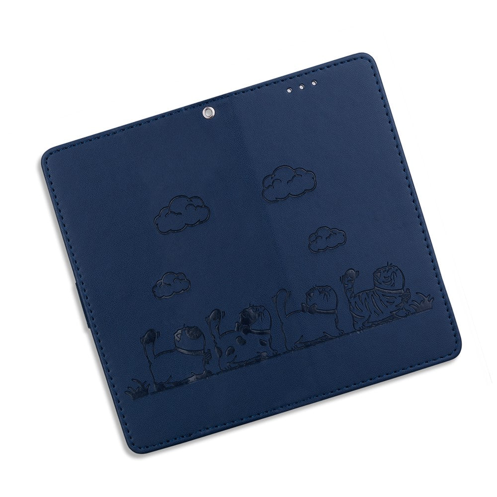 For-Samsung-Galaxy-S26-/-S26-Pro-Case-RFID-Blocking-Kitten-Pattern-TPU-+-PU-Leather-Phone-Cover-with-Wrist-Strap-Blue