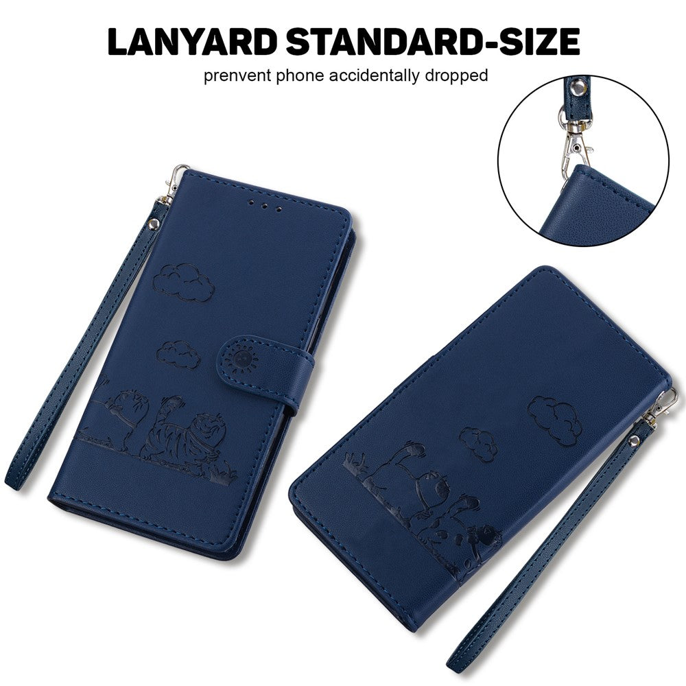 For-Samsung-Galaxy-S26-/-S26-Pro-Case-RFID-Blocking-Kitten-Pattern-TPU-+-PU-Leather-Phone-Cover-with-Wrist-Strap-Blue