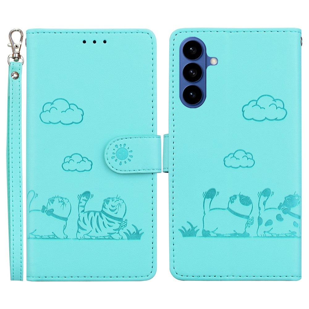 For-Samsung-Galaxy-S26-/-S26-Pro-Case-RFID-Blocking-Kitten-Pattern-TPU-+-PU-Leather-Phone-Cover-with-Wrist-Strap-Green