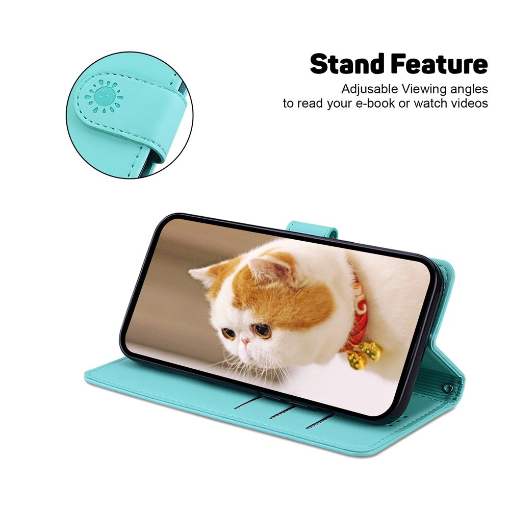 For-Samsung-Galaxy-S26-/-S26-Pro-Case-RFID-Blocking-Kitten-Pattern-TPU-+-PU-Leather-Phone-Cover-with-Wrist-Strap-Green
