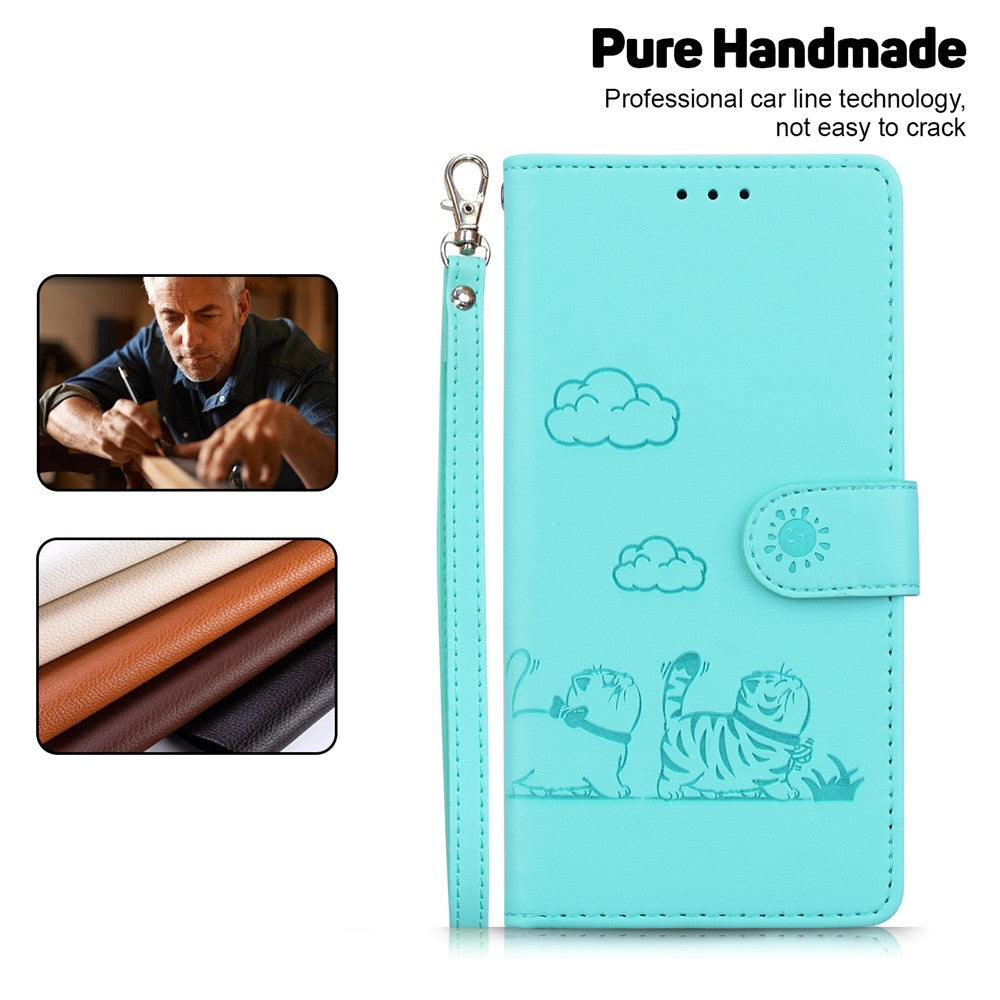 For-Samsung-Galaxy-S26-/-S26-Pro-Case-RFID-Blocking-Kitten-Pattern-TPU-+-PU-Leather-Phone-Cover-with-Wrist-Strap-Green