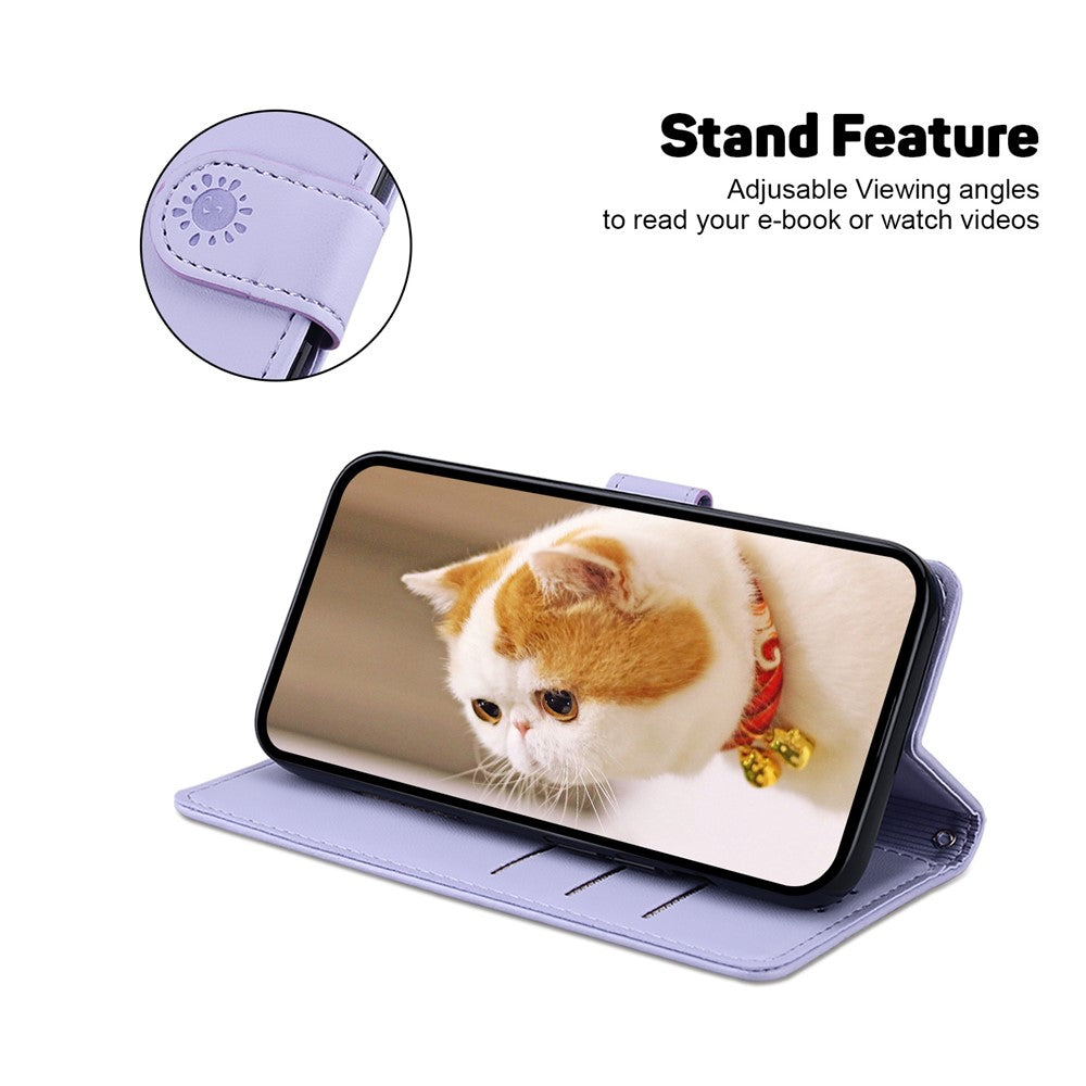 For-Samsung-Galaxy-S26-/-S26-Pro-Case-RFID-Blocking-Kitten-Pattern-TPU-+-PU-Leather-Phone-Cover-with-Wrist-Strap-Purple