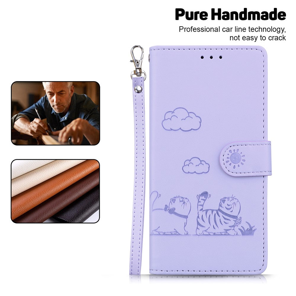 For-Samsung-Galaxy-S26-/-S26-Pro-Case-RFID-Blocking-Kitten-Pattern-TPU-+-PU-Leather-Phone-Cover-with-Wrist-Strap-Purple