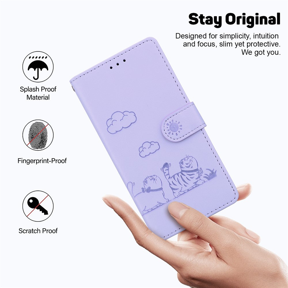 For-Samsung-Galaxy-S26-/-S26-Pro-Case-RFID-Blocking-Kitten-Pattern-TPU-+-PU-Leather-Phone-Cover-with-Wrist-Strap-Purple