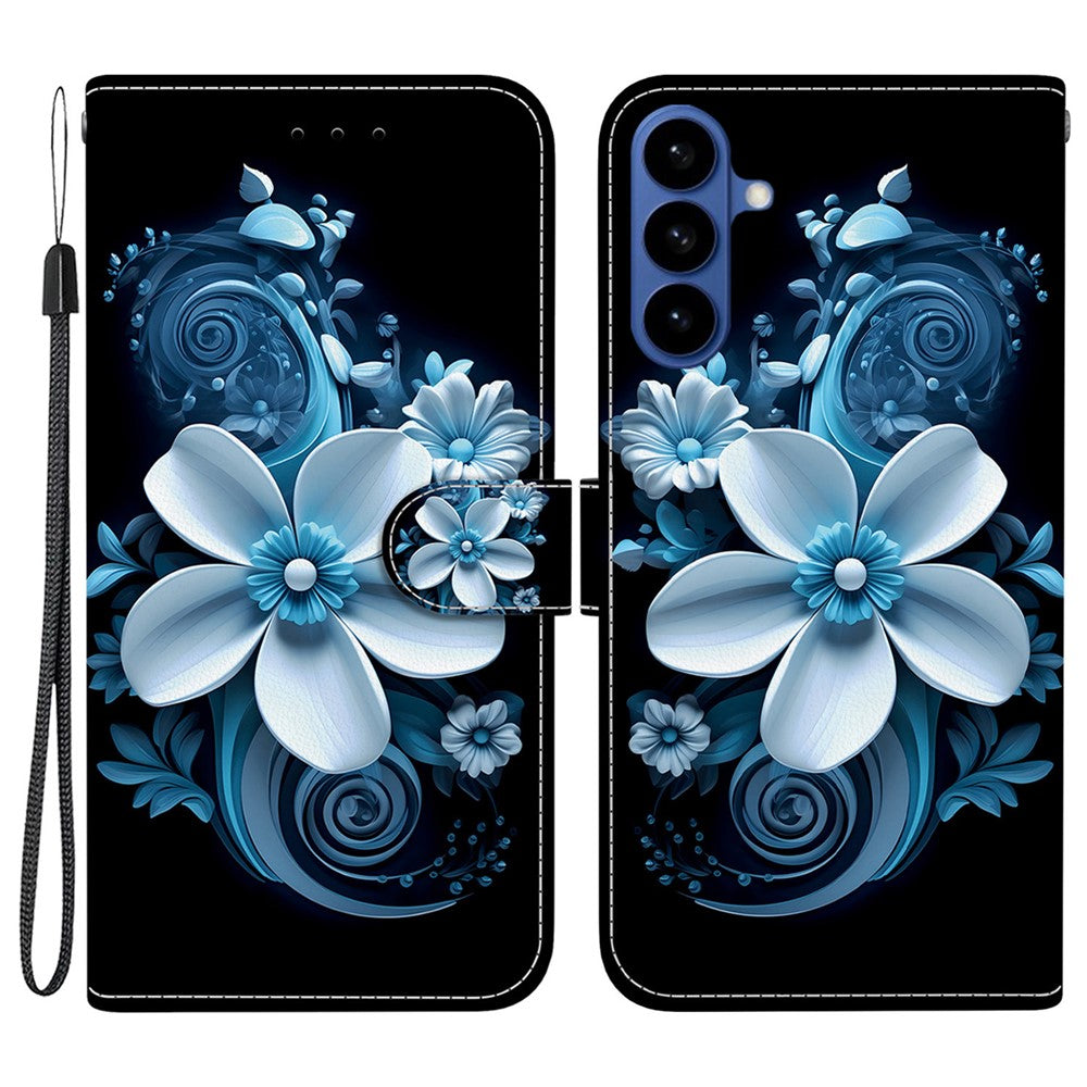 For-Samsung-Galaxy-S26-/-S26-Pro-Case-Pattern-Printing-Leather-Flip-Wallet-Phone-Cover-with-Lanyard-Black-Orchid