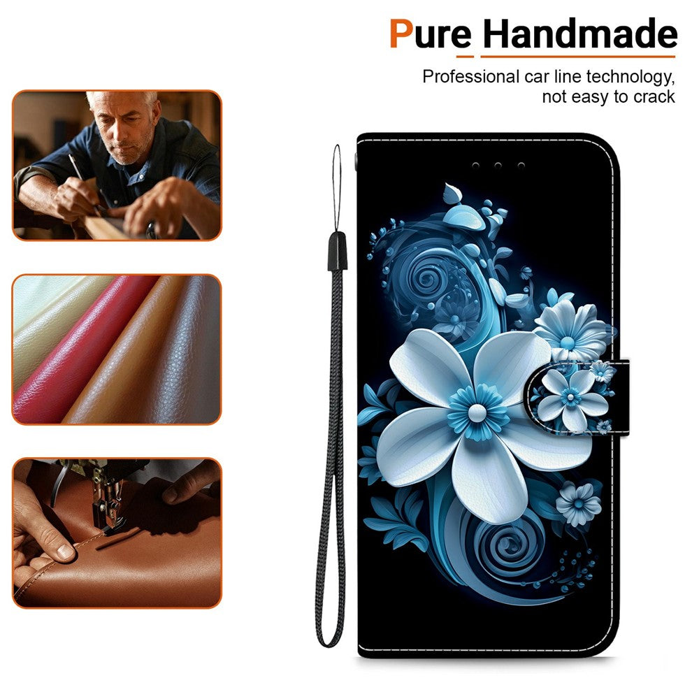 For-Samsung-Galaxy-S26-/-S26-Pro-Case-Pattern-Printing-Leather-Flip-Wallet-Phone-Cover-with-Lanyard-Black-Orchid