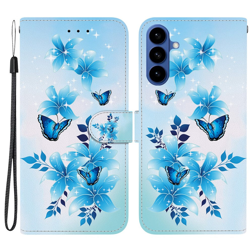 For-Samsung-Galaxy-S26-/-S26-Pro-Case-Pattern-Printing-Leather-Flip-Wallet-Phone-Cover-with-Lanyard-Blue-Butterfly