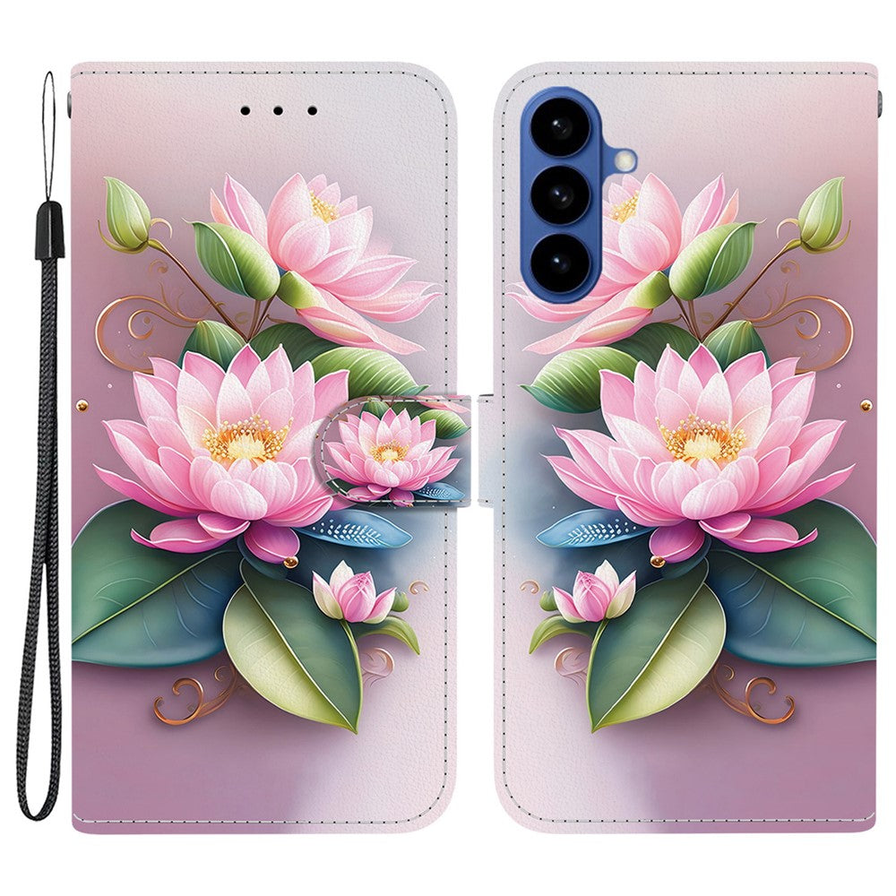 For-Samsung-Galaxy-S26-/-S26-Pro-Case-Pattern-Printing-Leather-Flip-Wallet-Phone-Cover-with-Lanyard-Lotus