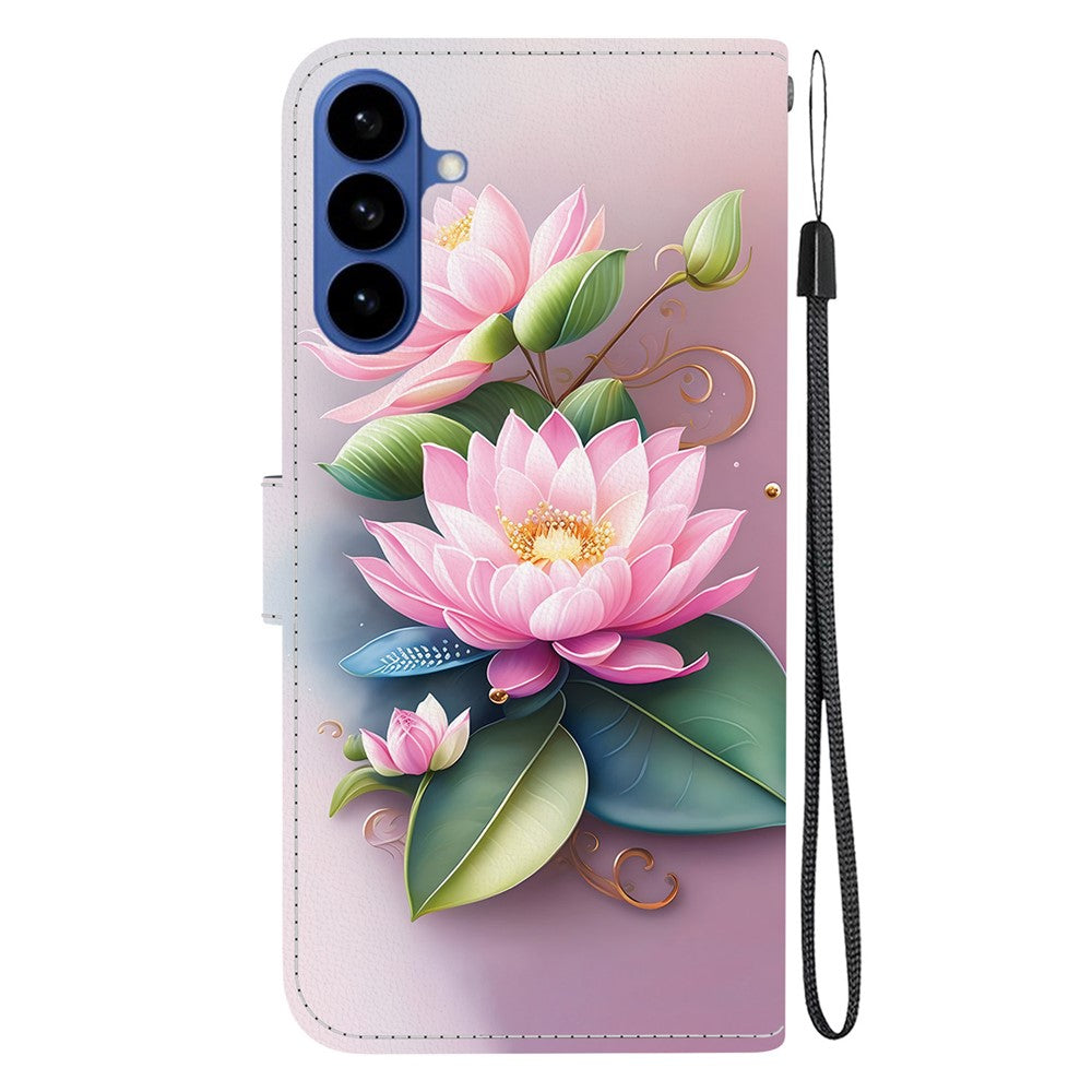For-Samsung-Galaxy-S26-/-S26-Pro-Case-Pattern-Printing-Leather-Flip-Wallet-Phone-Cover-with-Lanyard-Lotus