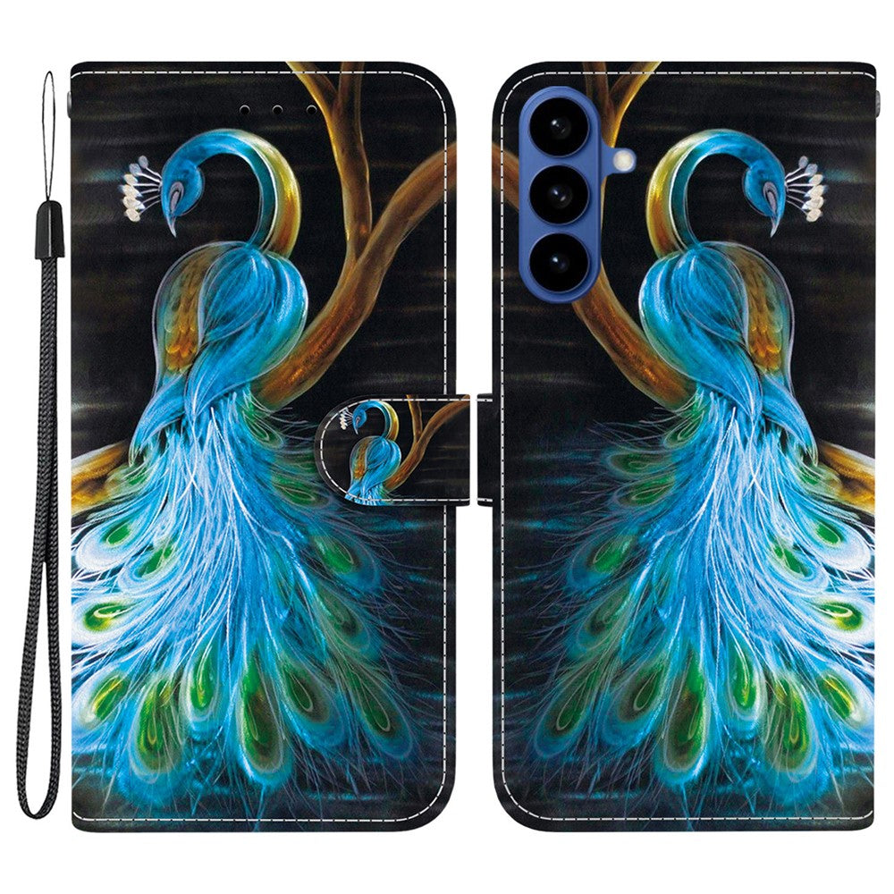 For-Samsung-Galaxy-S26-/-S26-Pro-Case-Pattern-Printing-Leather-Flip-Wallet-Phone-Cover-with-Lanyard-Peacock