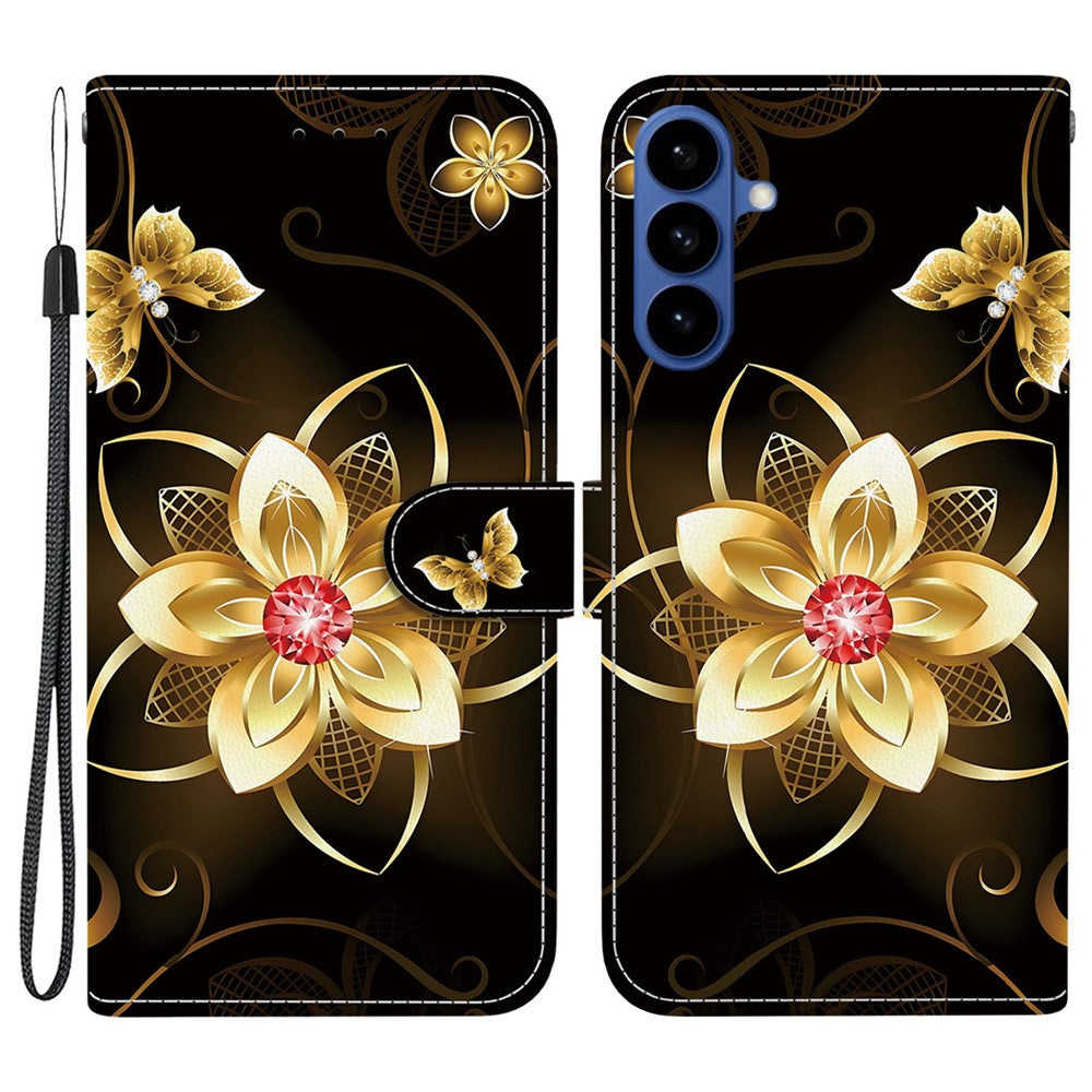 For-Samsung-Galaxy-S26-/-S26-Pro-Case-Pattern-Printing-Leather-Flip-Wallet-Phone-Cover-with-Lanyard-Golden-Flower