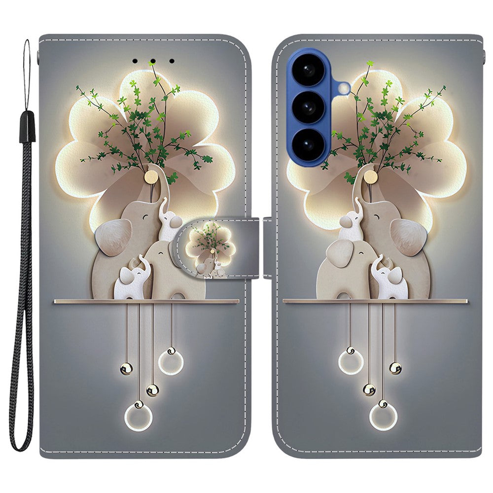 For-Samsung-Galaxy-S26-/-S26-Pro-Case-Pattern-Printing-Leather-Flip-Wallet-Phone-Cover-with-Lanyard-Three-Elephants