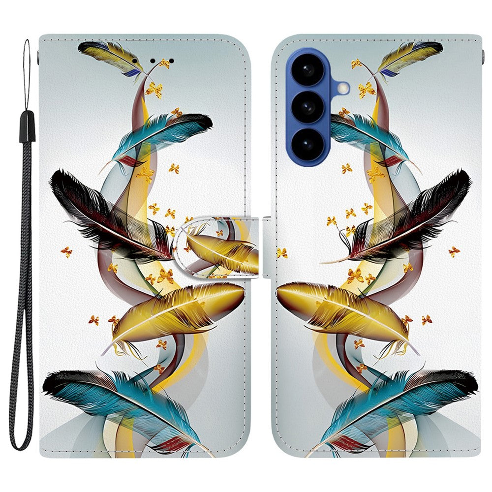 For-Samsung-Galaxy-S26-/-S26-Pro-Case-Pattern-Printing-Leather-Flip-Wallet-Phone-Cover-with-Lanyard-Golden-Butterfly-Feather