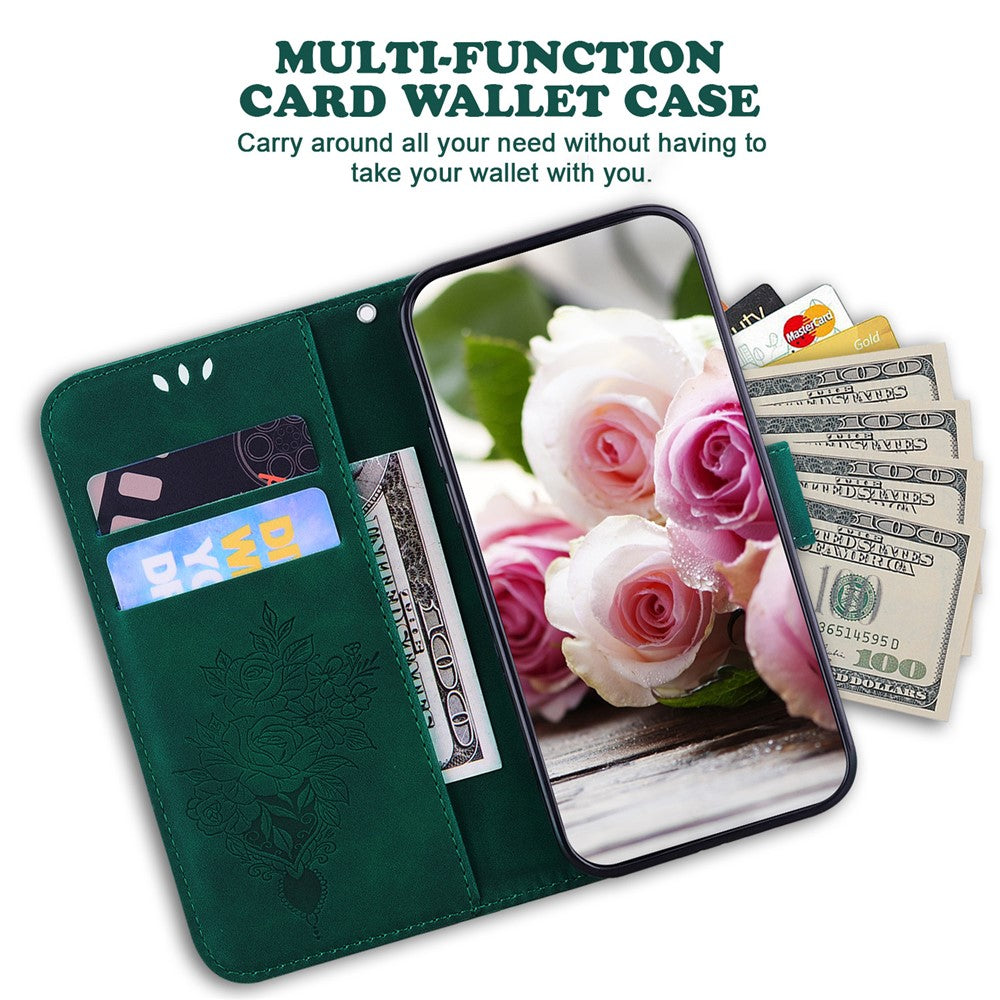 For-Samsung-Galaxy-S26-/-S26-Pro-Fusion-5G-Case-Butterfly-Flower-Imprint-PU-Leather-Wallet-Phone-Cover-with-Strap-Green