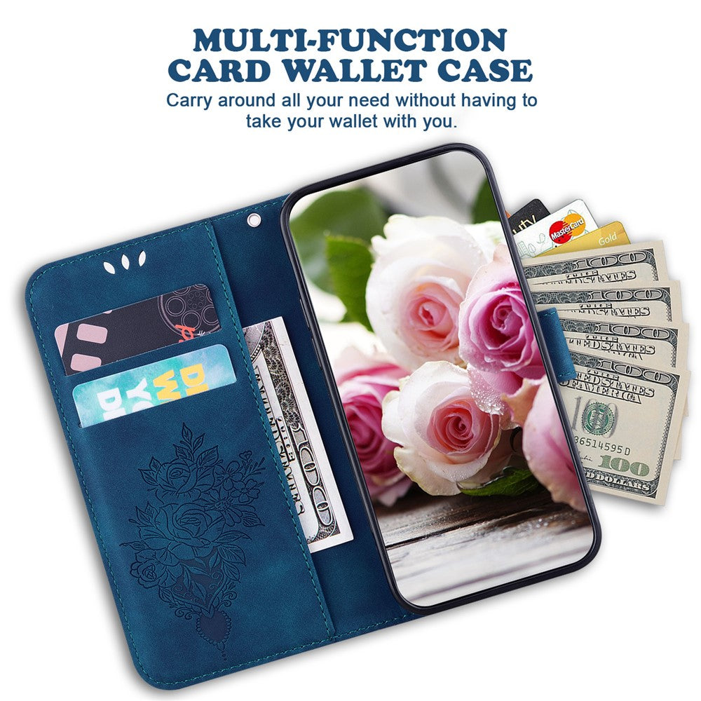 For-Samsung-Galaxy-S26-/-S26-Pro-Fusion-5G-Case-Butterfly-Flower-Imprint-PU-Leather-Wallet-Phone-Cover-with-Strap-Blue