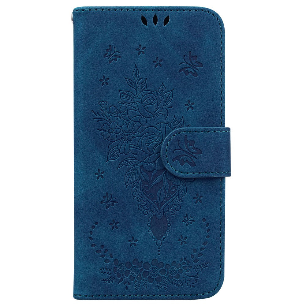 For-Samsung-Galaxy-S26-/-S26-Pro-Fusion-5G-Case-Butterfly-Flower-Imprint-PU-Leather-Wallet-Phone-Cover-with-Strap-Blue