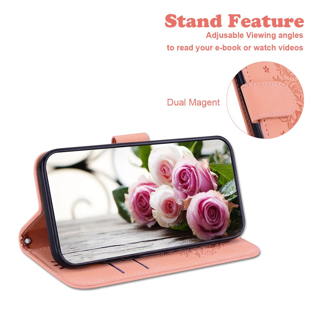For-Samsung-Galaxy-S26-/-S26-Pro-Fusion-5G-Case-Butterfly-Flower-Imprint-PU-Leather-Wallet-Phone-Cover-with-Strap-Pink