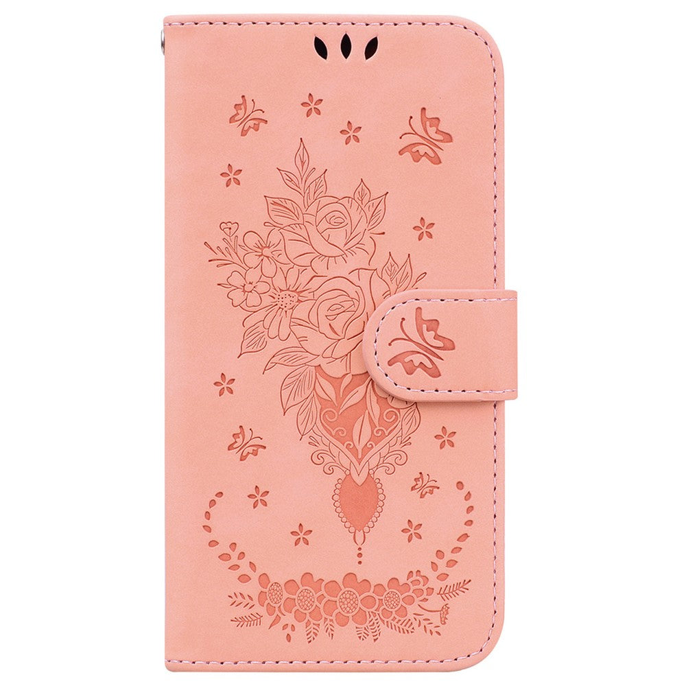 For-Samsung-Galaxy-S26-/-S26-Pro-Fusion-5G-Case-Butterfly-Flower-Imprint-PU-Leather-Wallet-Phone-Cover-with-Strap-Pink
