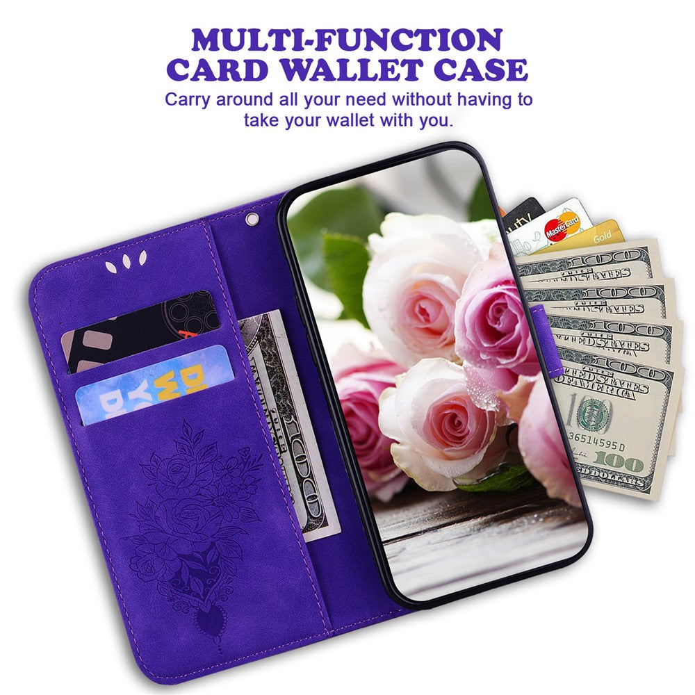 For-Samsung-Galaxy-S26-/-S26-Pro-Fusion-5G-Case-Butterfly-Flower-Imprint-PU-Leather-Wallet-Phone-Cover-with-Strap-Purple