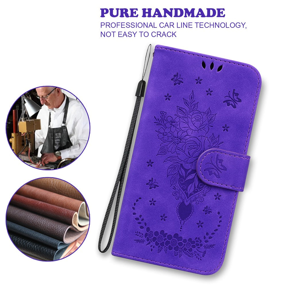 For-Samsung-Galaxy-S26-/-S26-Pro-Fusion-5G-Case-Butterfly-Flower-Imprint-PU-Leather-Wallet-Phone-Cover-with-Strap-Purple