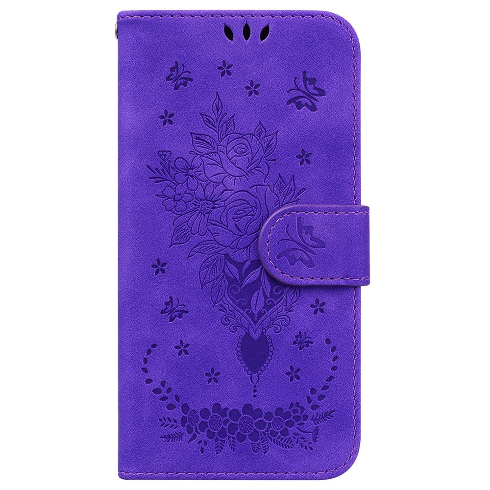 For-Samsung-Galaxy-S26-/-S26-Pro-Fusion-5G-Case-Butterfly-Flower-Imprint-PU-Leather-Wallet-Phone-Cover-with-Strap-Purple