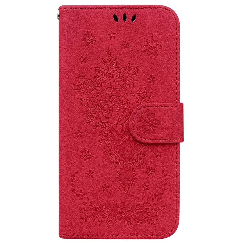 For-Samsung-Galaxy-S26-/-S26-Pro-Fusion-5G-Case-Butterfly-Flower-Imprint-PU-Leather-Wallet-Phone-Cover-with-Strap-Red