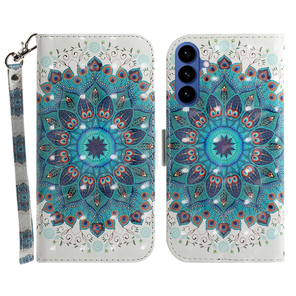 For-Samsung-Galaxy-S26-/-S26-Pro-Case-Pattern-Printing-Leather-Wallet-Phone-Cover-with-Wrist-Strap-Peacock-Wreath