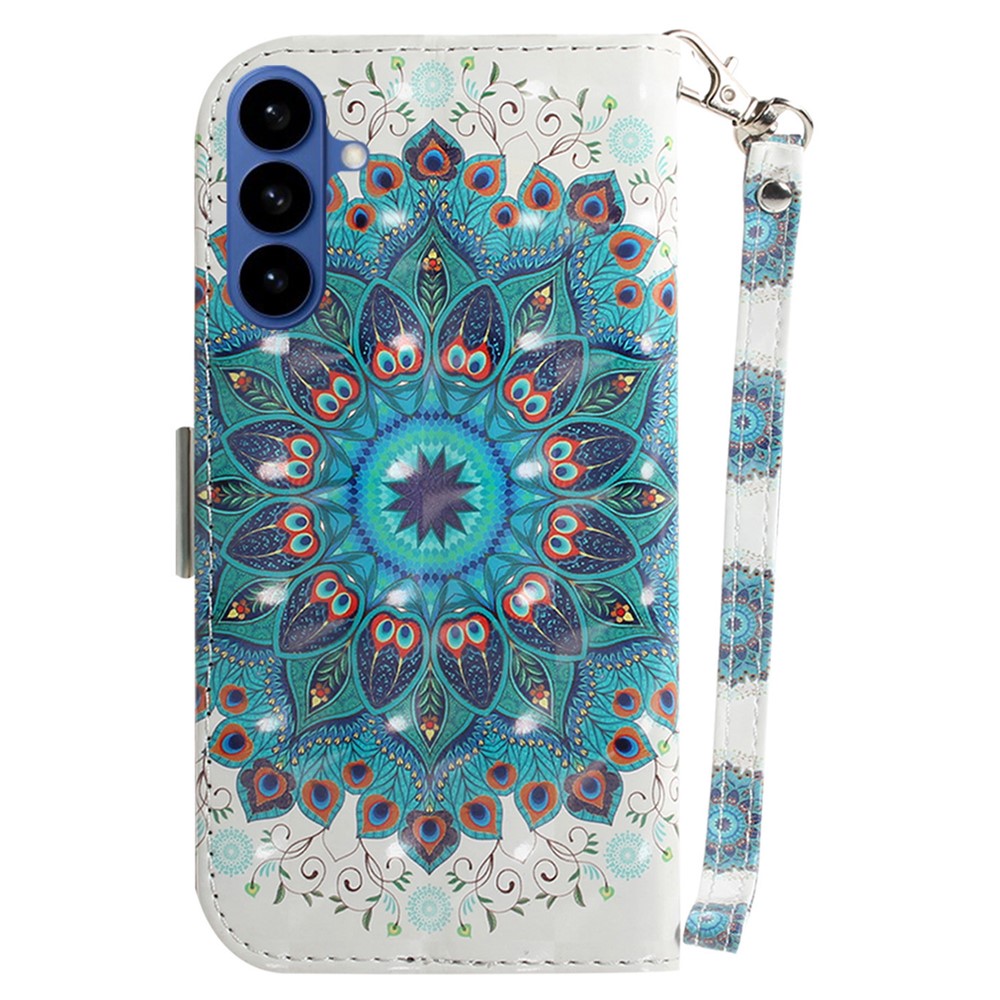 For-Samsung-Galaxy-S26-/-S26-Pro-Case-Pattern-Printing-Leather-Wallet-Phone-Cover-with-Wrist-Strap-Peacock-Wreath