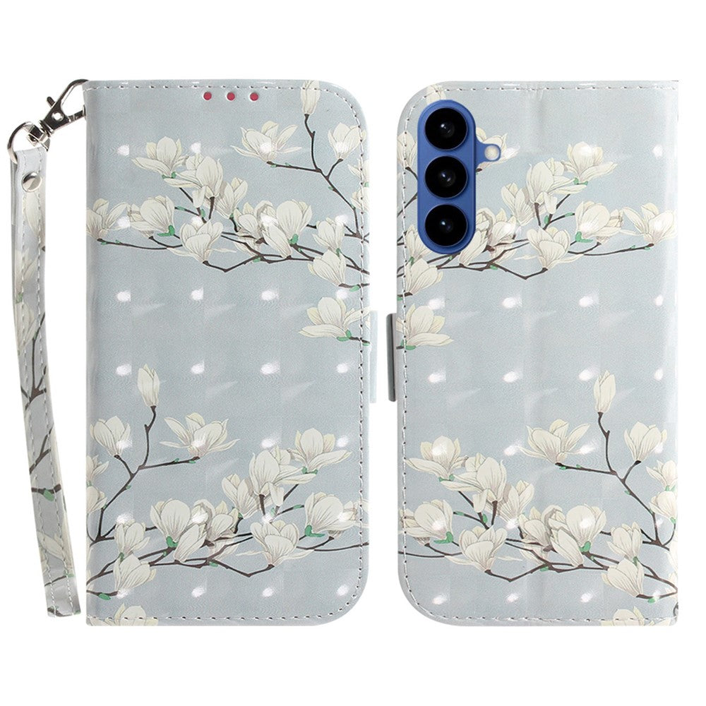 For-Samsung-Galaxy-S26-/-S26-Pro-Case-Pattern-Printing-Leather-Wallet-Phone-Cover-with-Wrist-Strap-Magnolia