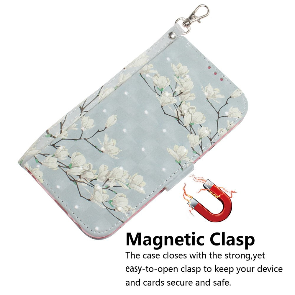 For-Samsung-Galaxy-S26-/-S26-Pro-Case-Pattern-Printing-Leather-Wallet-Phone-Cover-with-Wrist-Strap-Magnolia