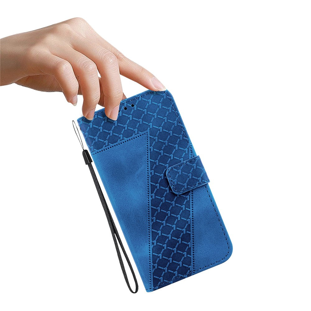 For-Samsung-Galaxy-S26-/-S26-Pro-Stand-Case-7-Shaped-Pattern-Imprint-Leather-Phone-Cover-with-Strap-Dark-Blue