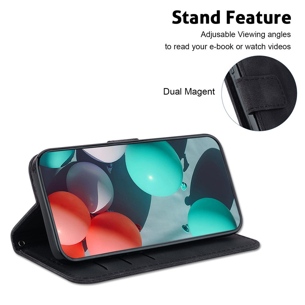 For-Samsung-Galaxy-S26-/-S26-Pro-Stand-Case-7-Shaped-Pattern-Imprint-Leather-Phone-Cover-with-Strap-Black