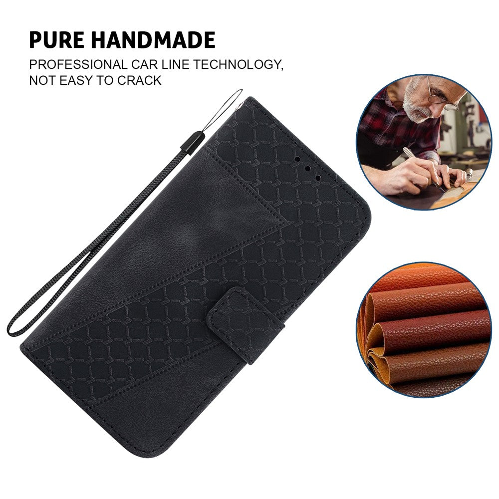 For-Samsung-Galaxy-S26-/-S26-Pro-Stand-Case-7-Shaped-Pattern-Imprint-Leather-Phone-Cover-with-Strap-Black