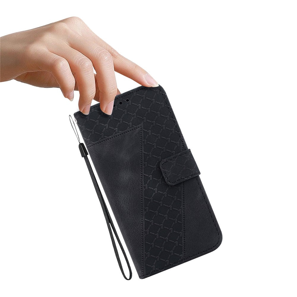 For-Samsung-Galaxy-S26-/-S26-Pro-Stand-Case-7-Shaped-Pattern-Imprint-Leather-Phone-Cover-with-Strap-Black
