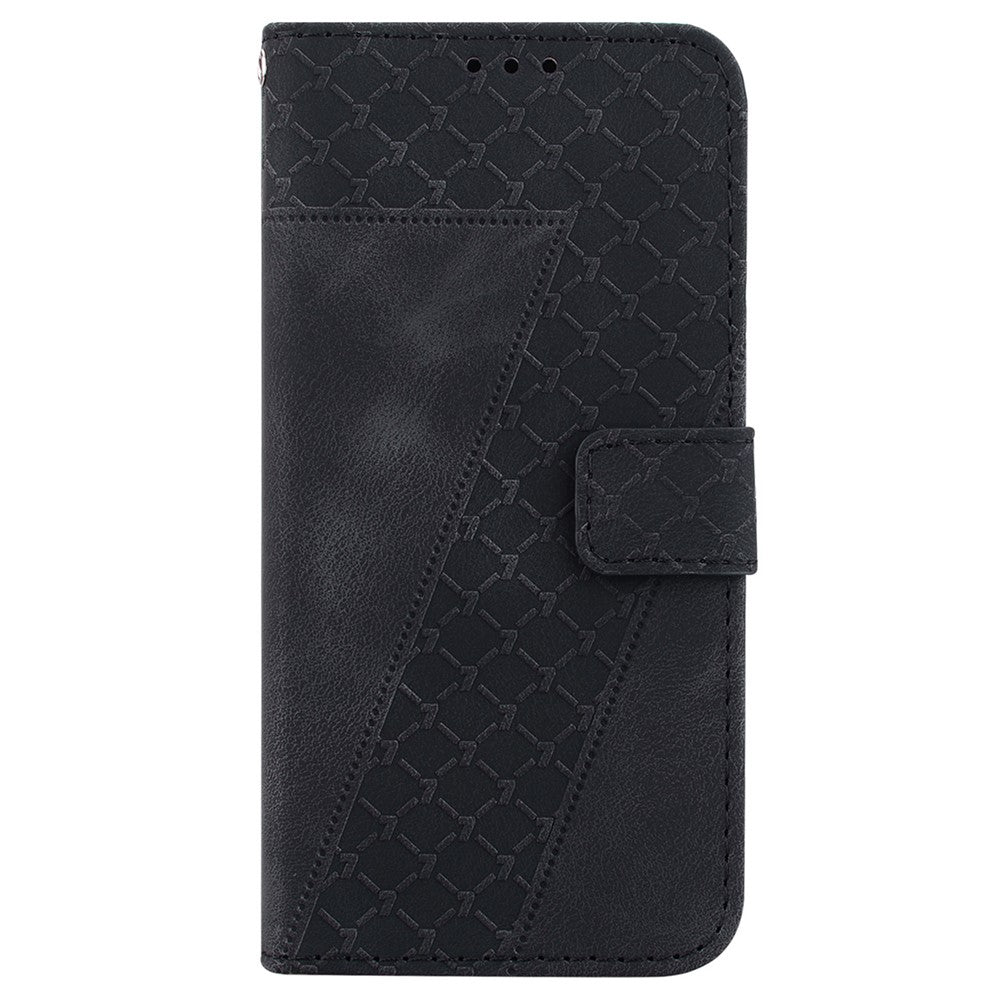 For-Samsung-Galaxy-S26-/-S26-Pro-Stand-Case-7-Shaped-Pattern-Imprint-Leather-Phone-Cover-with-Strap-Black